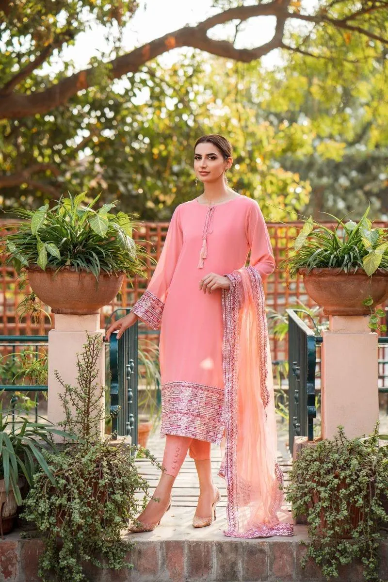 Mehwish Hayat in Natasha Kamal - Pink Embroidered Shirt and Pants with Dupatta - 3 Piece