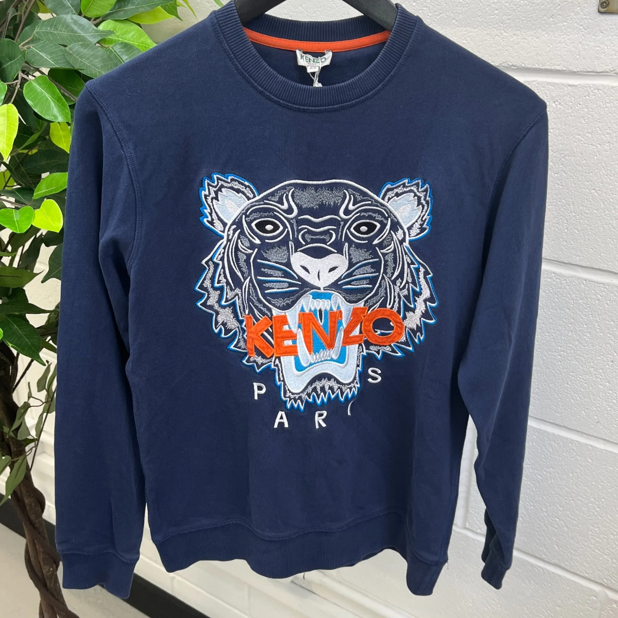 Men's Embroidered Tiger Jumper Navy Size XS