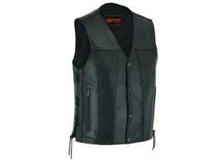 Men's Leather Motorcycle Vest Concealed Carry Solid Back