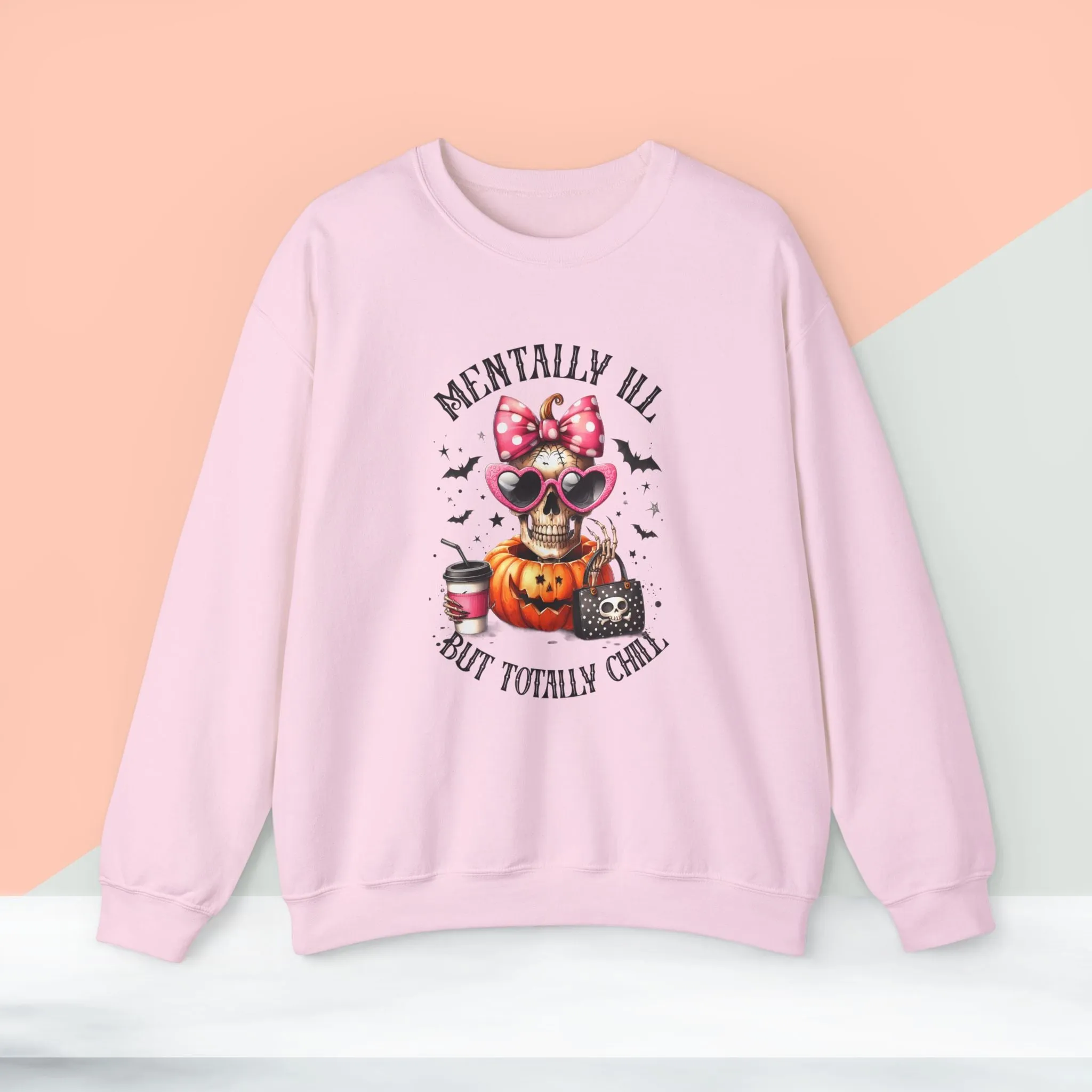 Mentally ill But Totally Chill Halloween Sweatshirt, Happy Halloween Sweatshirt - Unisex Heavy Blend Crewneck, Halloween Sweatshirt, Cute Spooky Ghost sweatshirt.