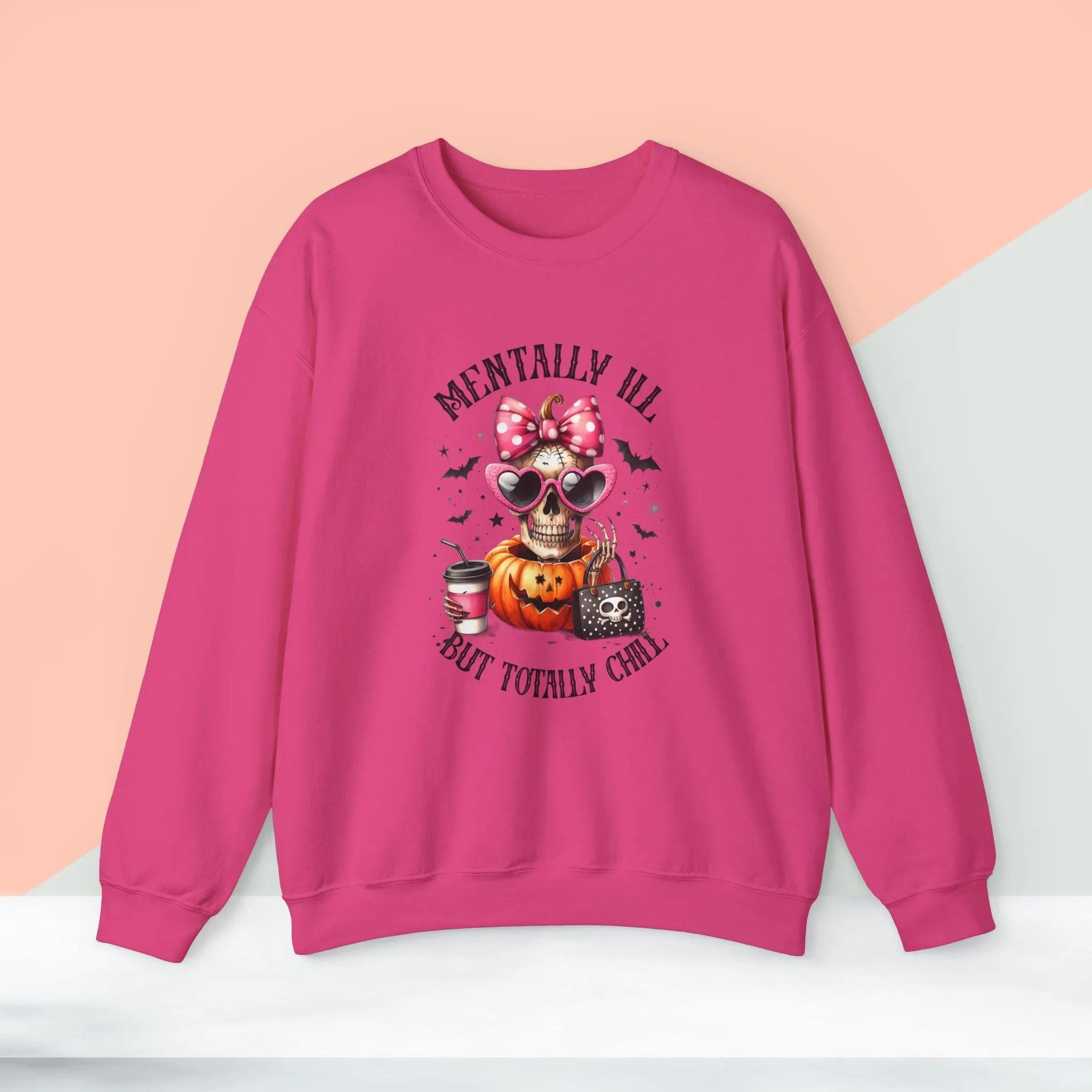 Mentally ill But Totally Chill Halloween Sweatshirt, Happy Halloween Sweatshirt - Unisex Heavy Blend Crewneck, Halloween Sweatshirt, Cute Spooky Ghost sweatshirt.