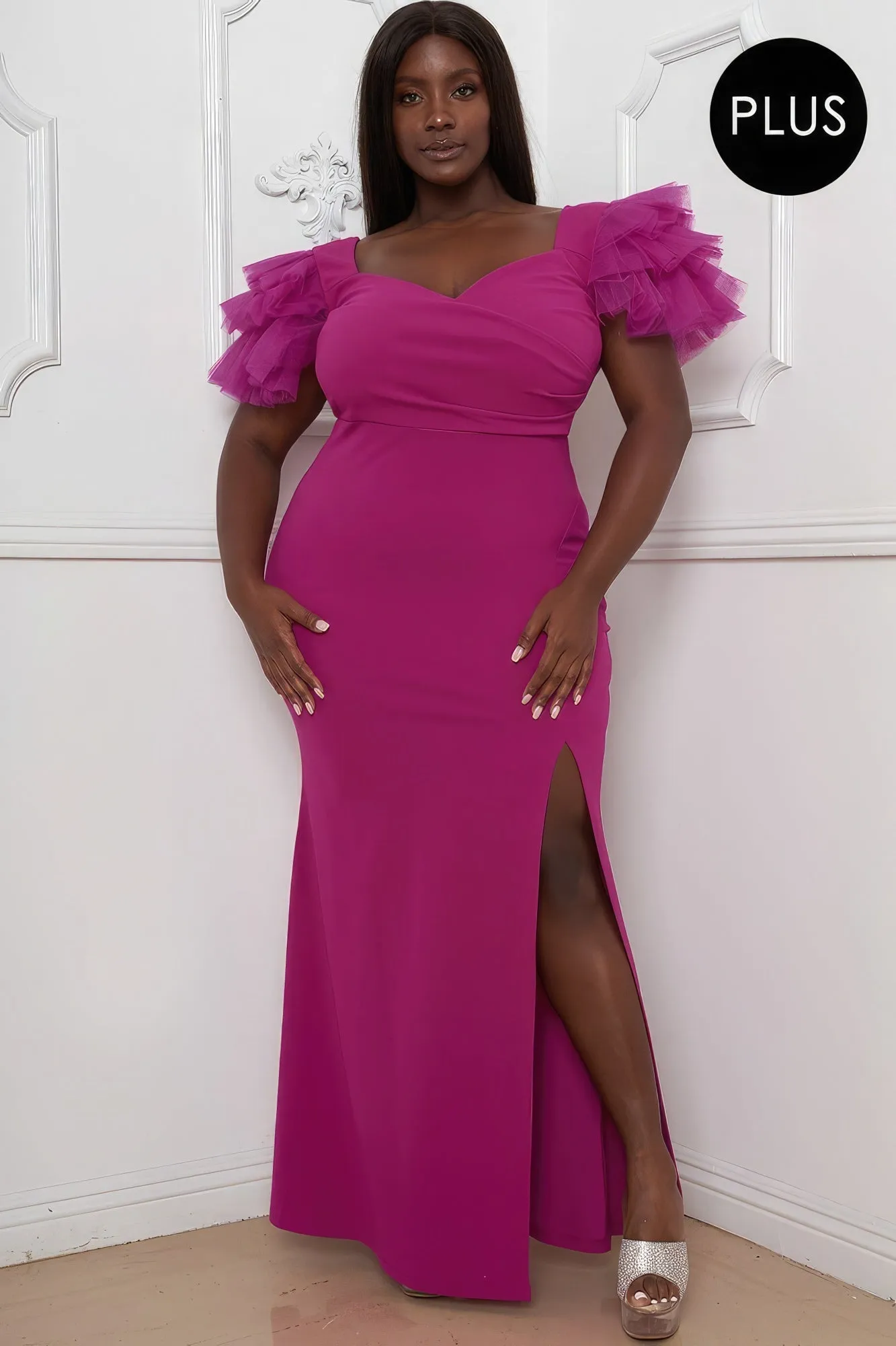 Mesh Tulle Shoulder Plus Size Maxi Dress