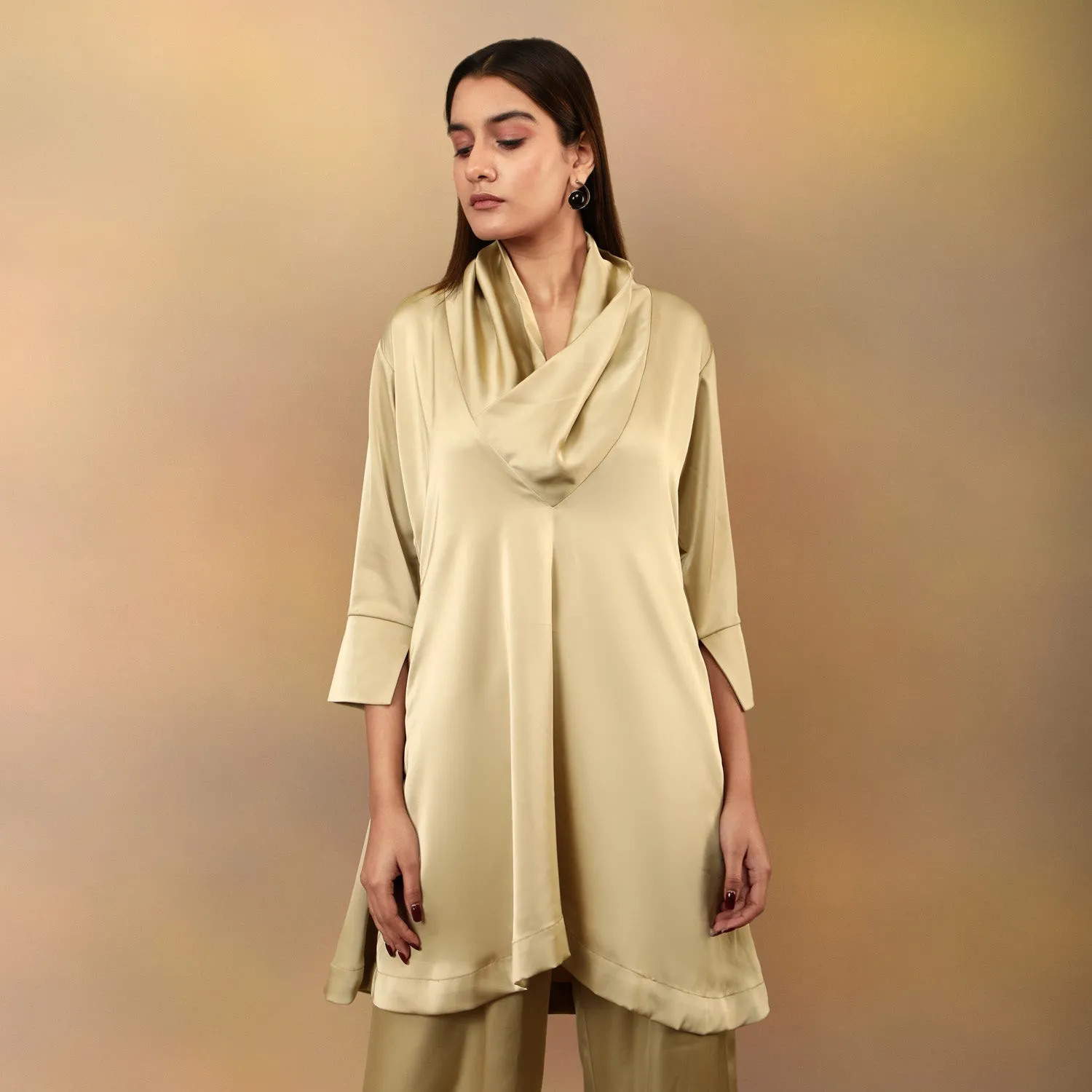 Metallic Gold Cowl Neck Tunic