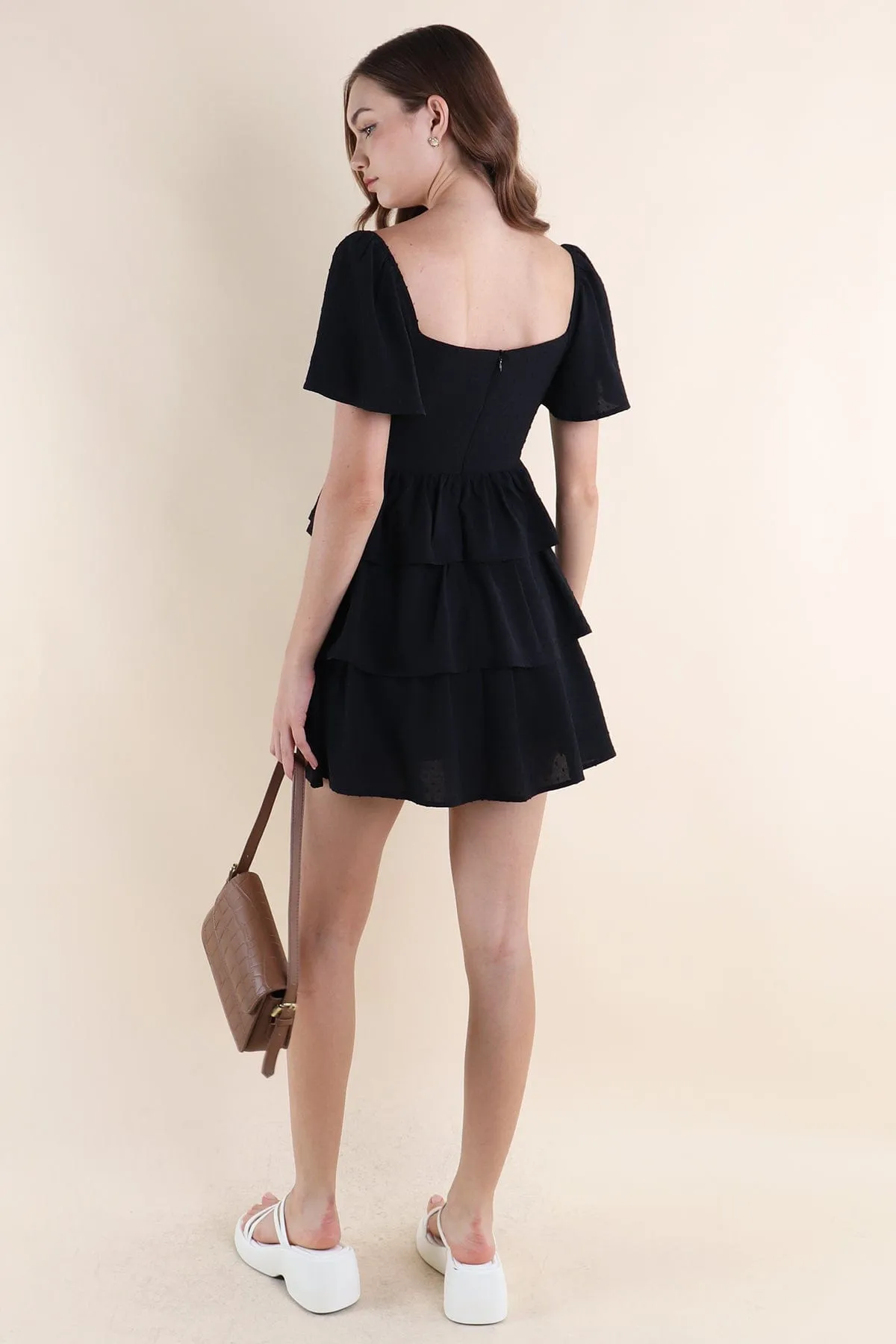 MIKI SWISS DOT DRESS IN BLACK