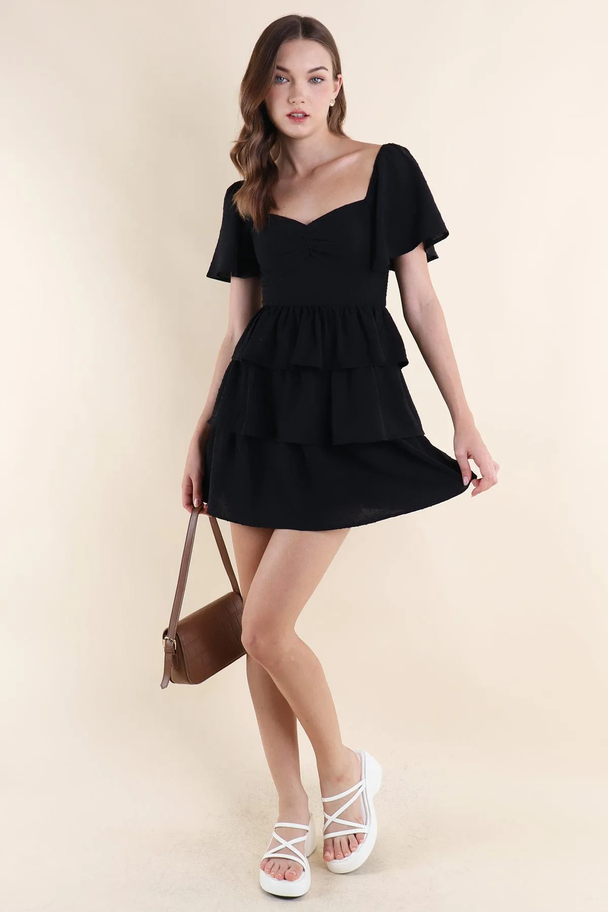 MIKI SWISS DOT DRESS IN BLACK