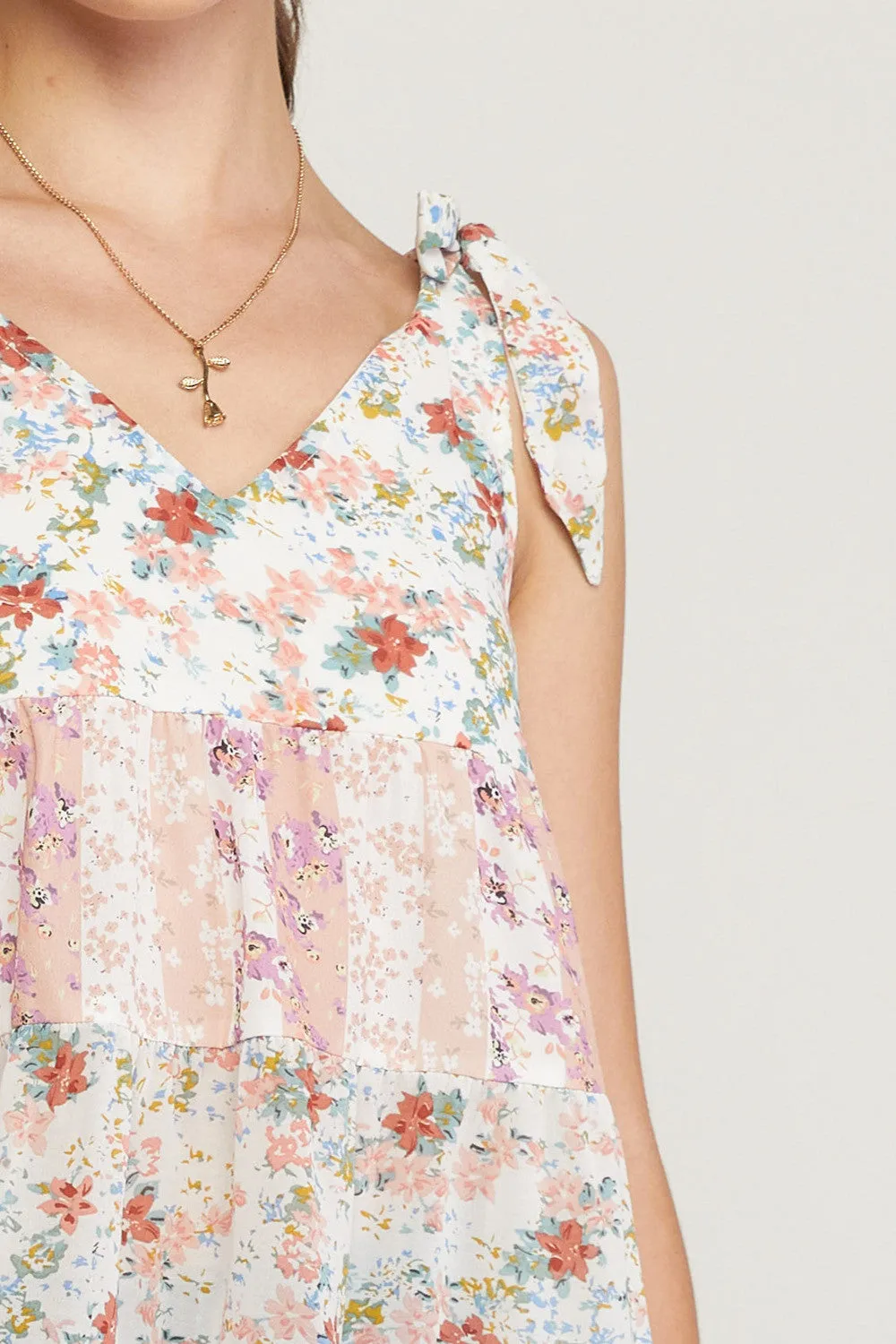 Mixed Floral Print Tiered Top