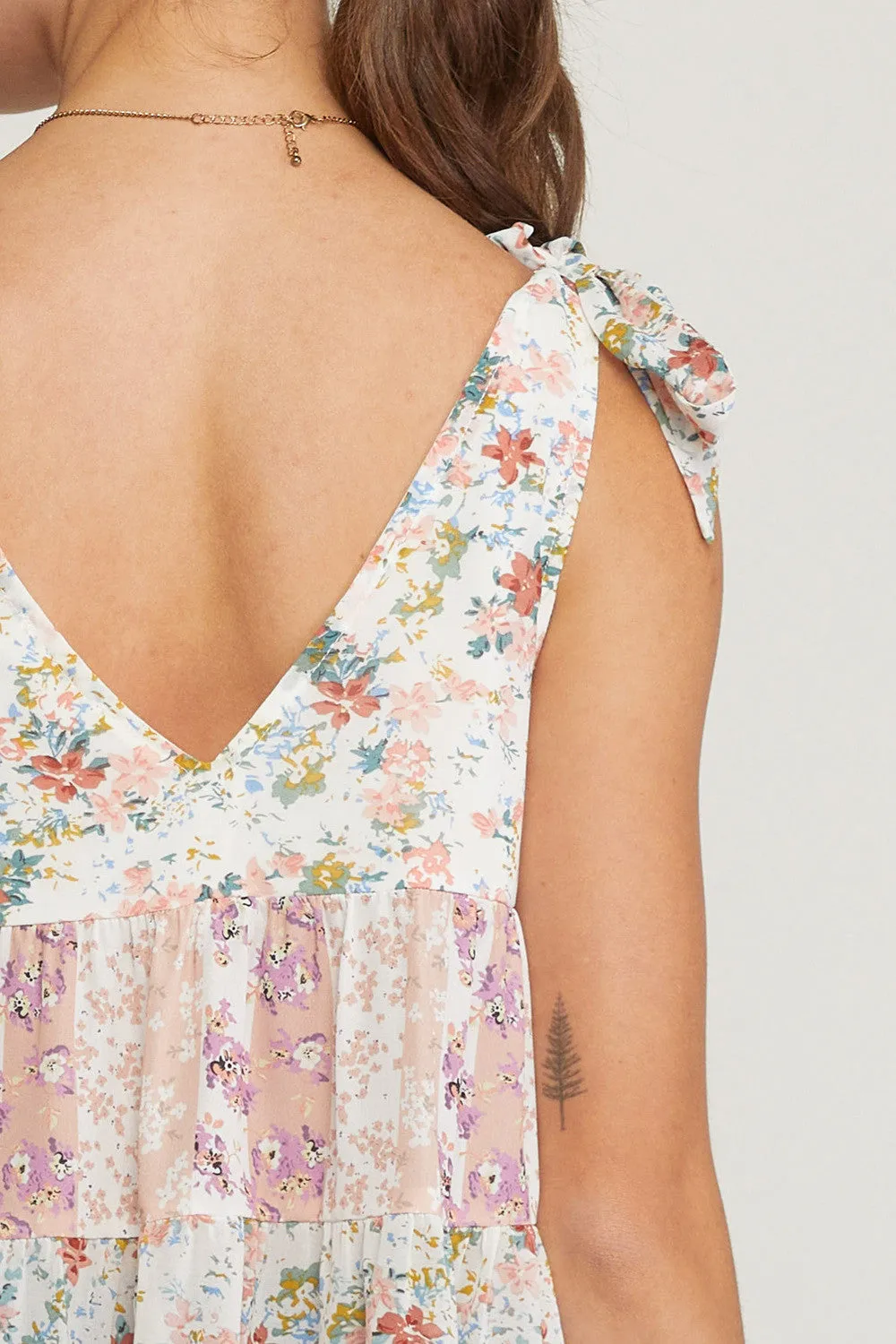 Mixed Floral Print Tiered Top