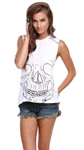 Morning Warrior Big Skull Twist Back Moto Tank