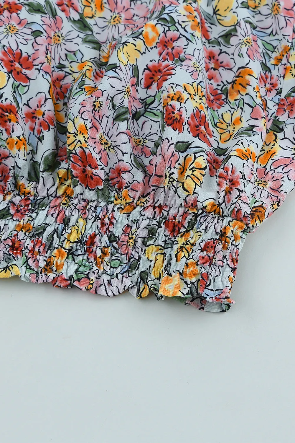 Multicolor Wrapped V Neck Floral Tank Crop Top