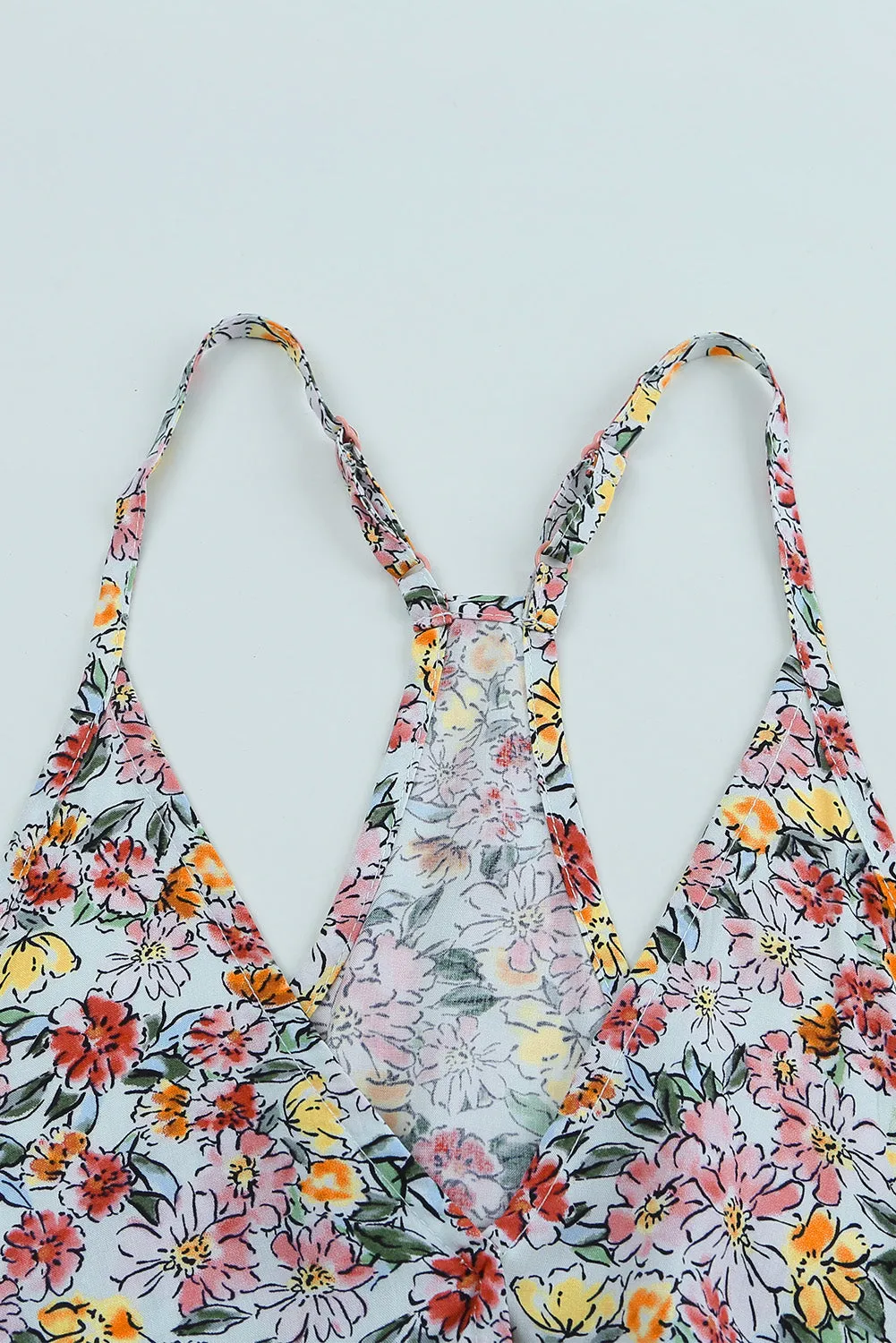 Multicolor Wrapped V Neck Floral Tank Crop Top