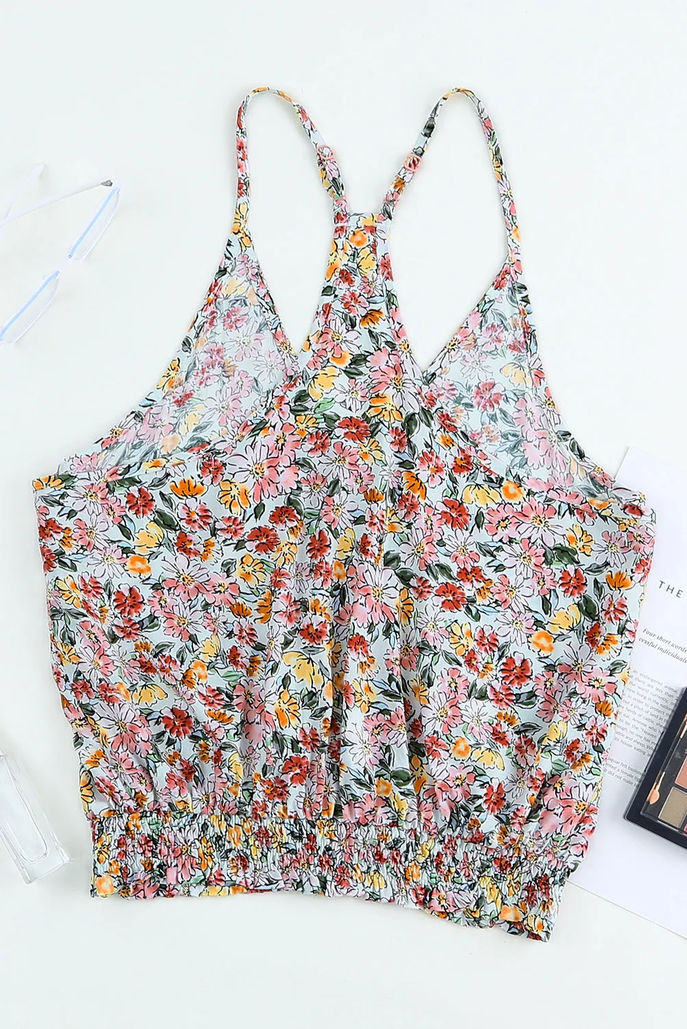 Multicolor Wrapped V Neck Floral Tank Crop Top