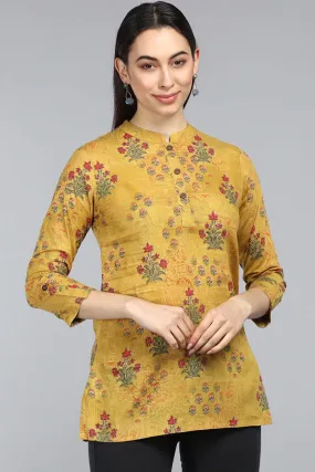 Mustard Cotton Ethnic Motifs Regular Tunic Top