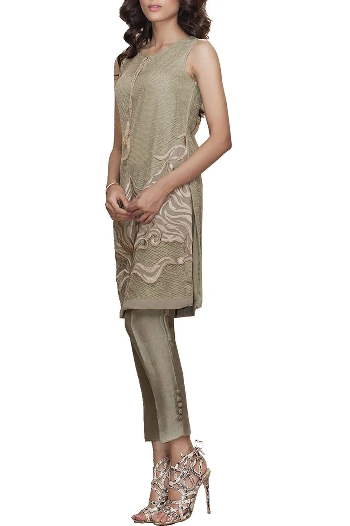 Natasha Kamal - Alegra Metallic Threads Tunic With Raw Silk Trouser & Dupatta