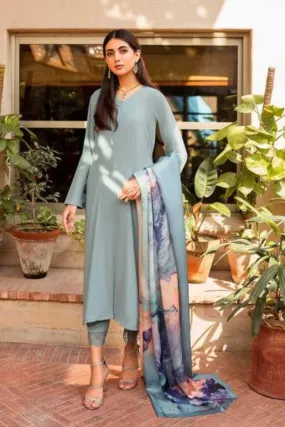 Natasha Kamal - Aqua Georgette Chiffon Coord Set with Printed Silk Dupatta - 3 Pieces