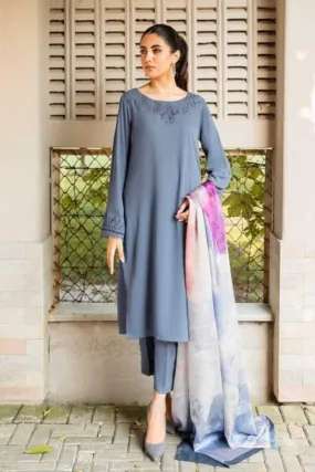 Natasha Kamal -  Ash Blue Georgette Chiffon Coord Set with Printed Silk Dupatta - 3 Pieces