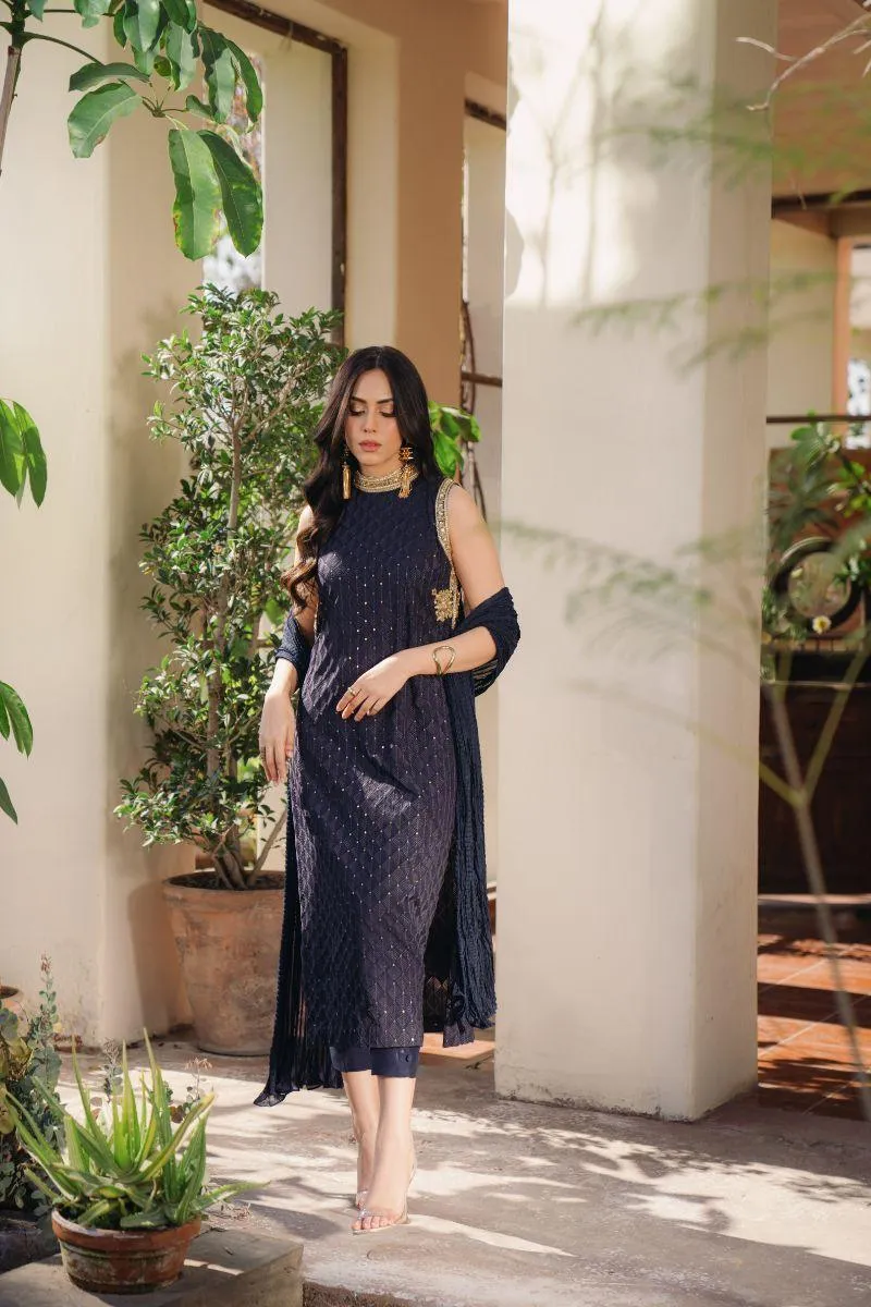 Natasha Kamal - Ezra - Navy Blue - Georgette - 3 Piece