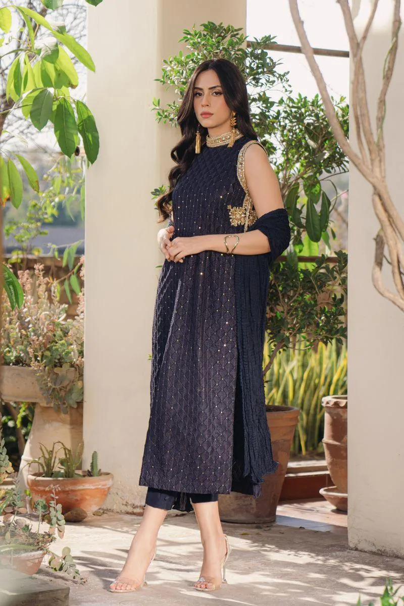 Natasha Kamal - Ezra - Navy Blue - Georgette - 3 Piece