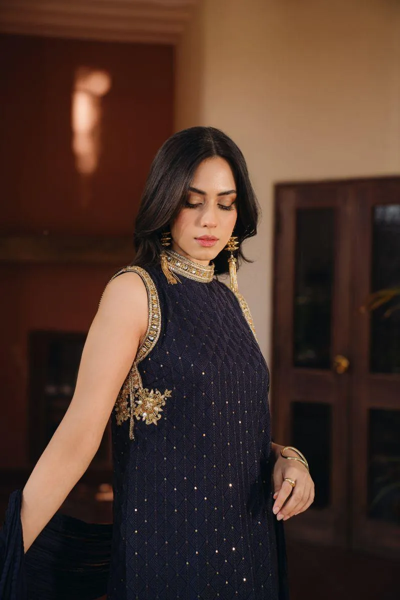 Natasha Kamal - Ezra - Navy Blue - Georgette - 3 Piece