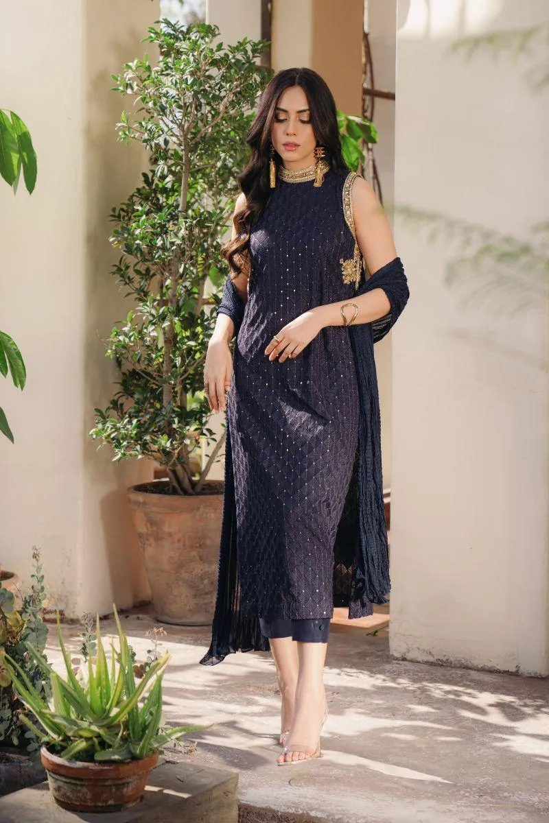 Natasha Kamal - Ezra - Navy Blue - Georgette - 3 Piece