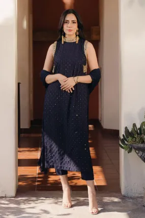 Natasha Kamal - Ezra - Navy Blue - Georgette - 3 Piece