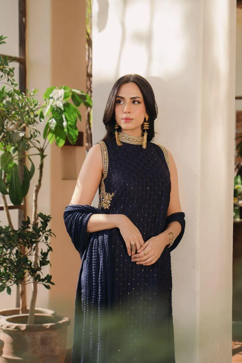 Natasha Kamal - Ezra - Navy Blue - Georgette - 3 Piece