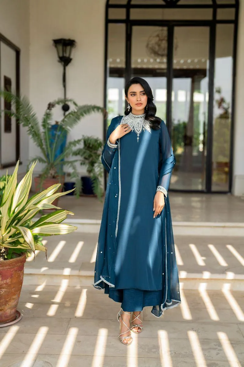 Natasha Kamal - Lapis - teal - Georgette lined with crepe de chin - 3 Piece