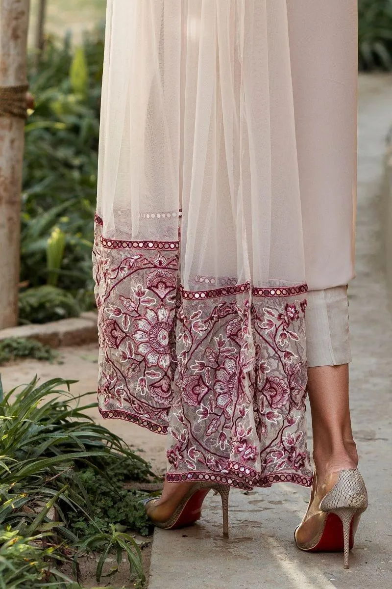 Natasha Kamal - Parfait Nude Embroidered Shirt and Pants with Net Dupatta - 3 Pieces