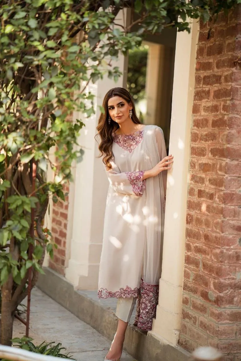 Natasha Kamal - Parfait Nude Embroidered Shirt and Pants with Net Dupatta - 3 Pieces