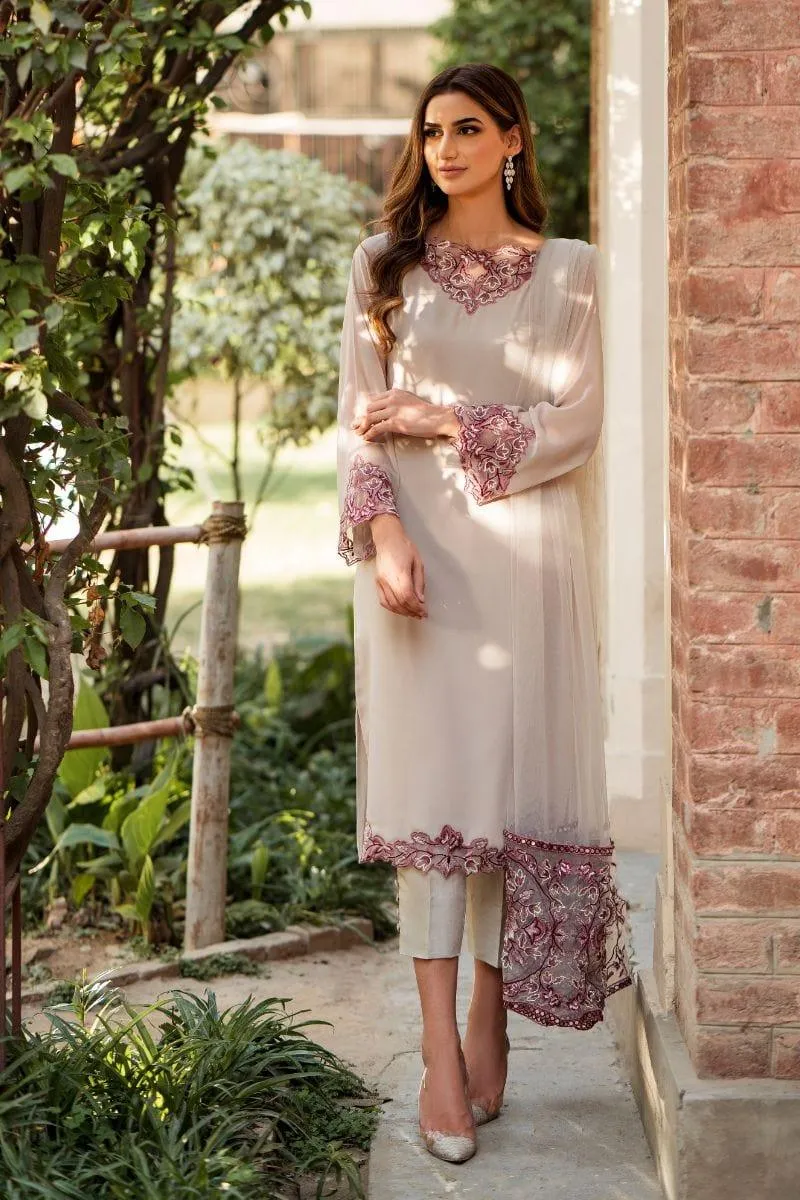 Natasha Kamal - Parfait Nude Embroidered Shirt and Pants with Net Dupatta - 3 Pieces