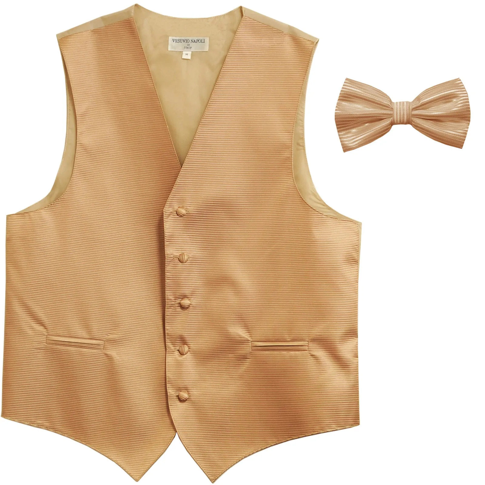 New formal men's tuxedo vest waistcoat & bowtie horizontal stripes prom beige