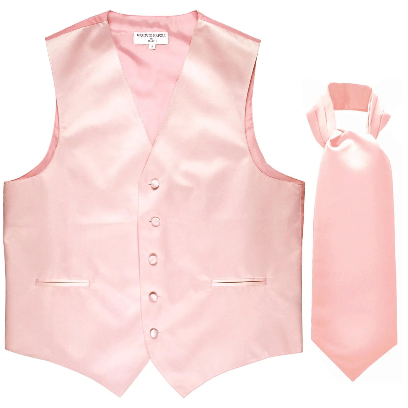 New Men's Formal Tuxedo Vest Waistcoat solid & Ascot cravat Prom pink