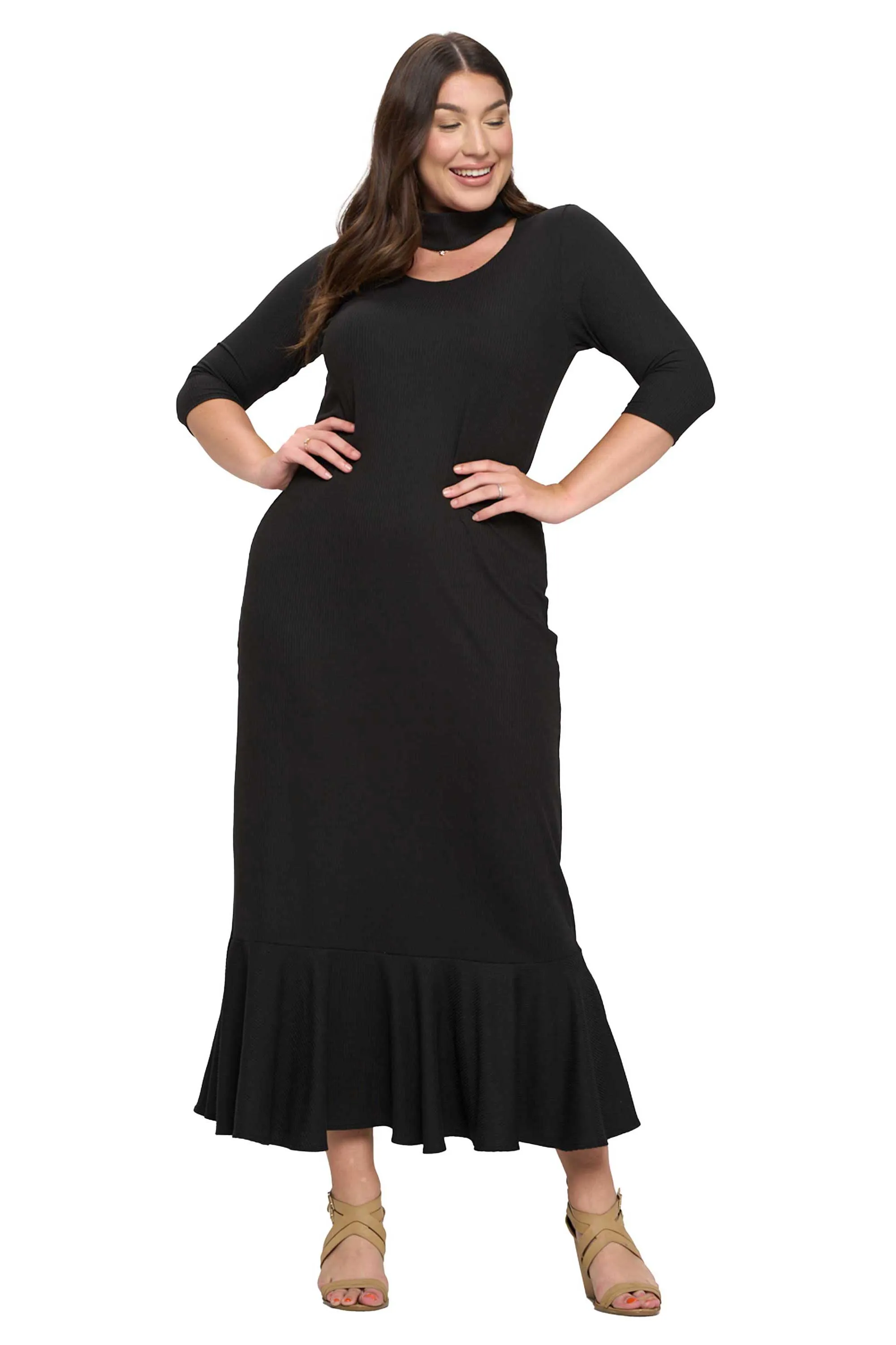 Nicole Turtle Neck Cutout Rib Dress