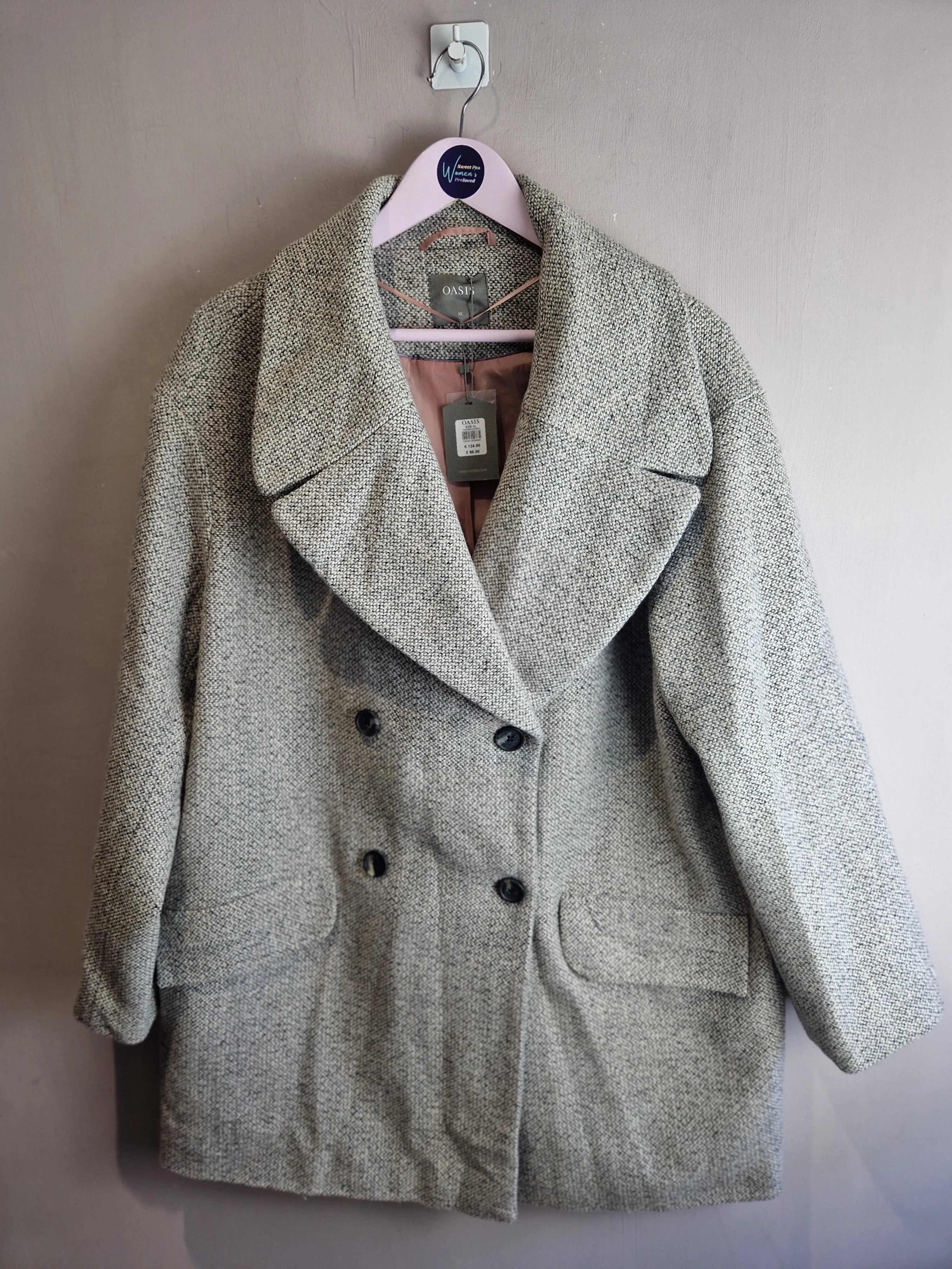 Oasis grey wool blend coat -new -  XL