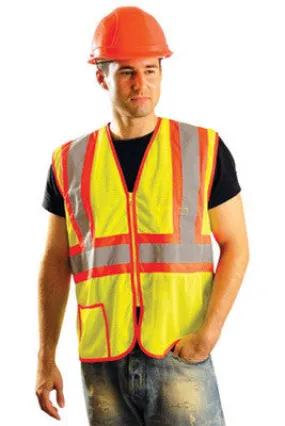 OccuNomix 2X Hi-Viz Yellow Classic Light Weight Polyester Mesh Class 2 Two-Tone Vest With Front Zipper Closure And 2" Silver Reflective Tape Backed by Contrasting Trim And 2 Pockets