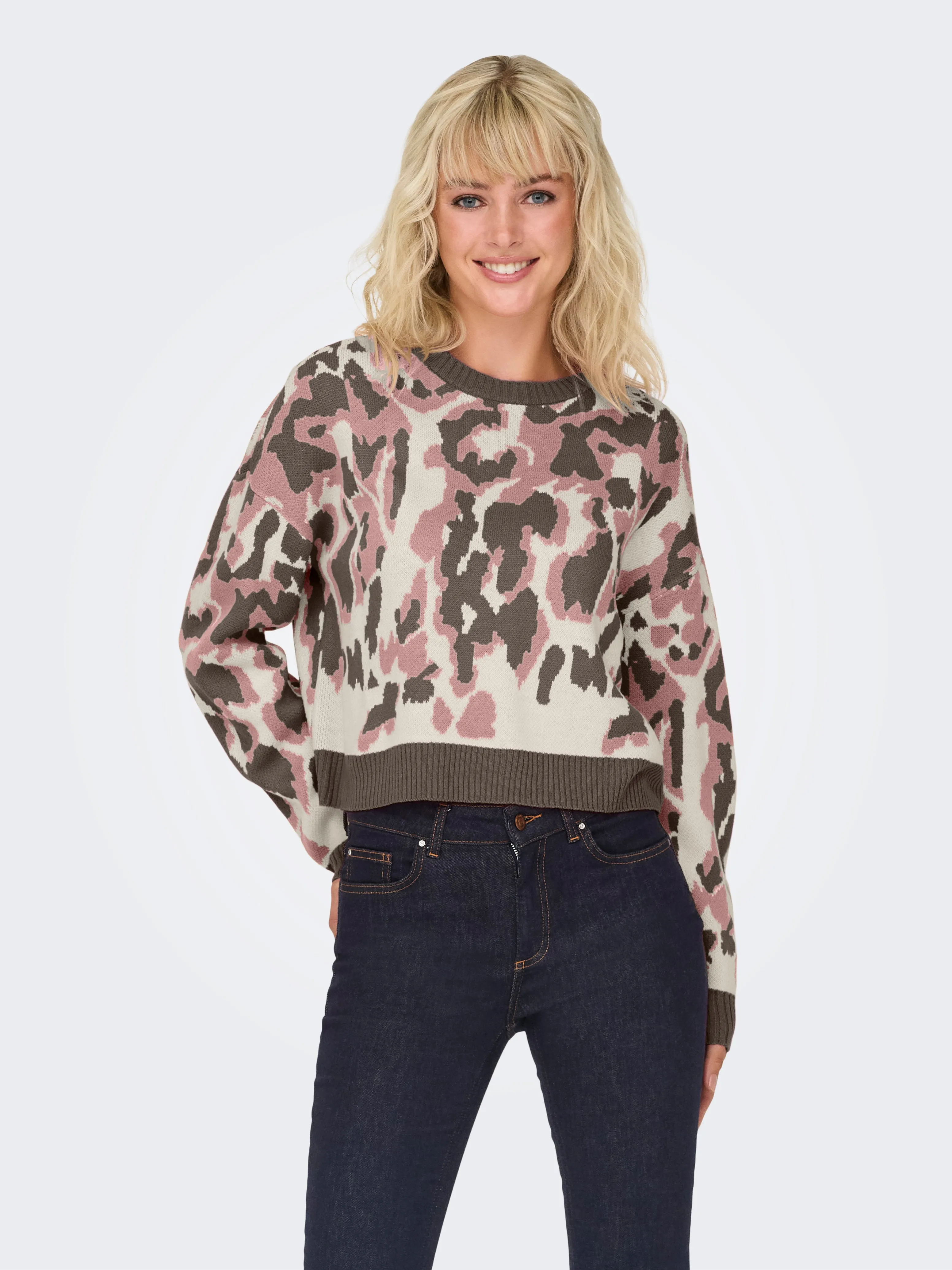 Only - Pink and Khaki Leopard Print Knit Jumper