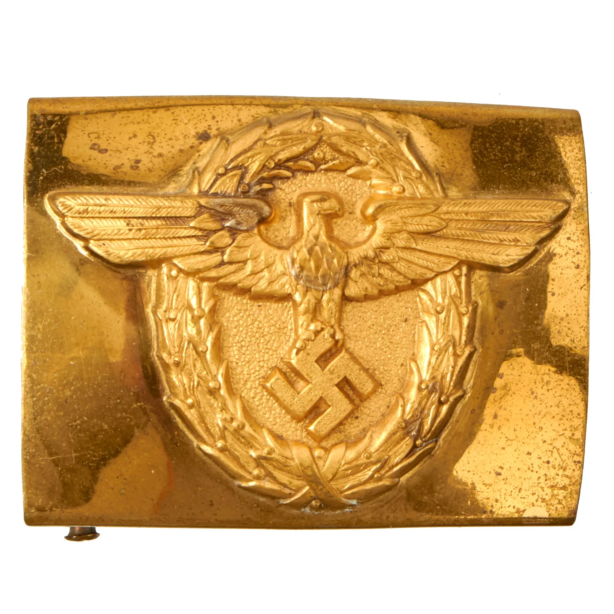 Original Rare German WWII Early Gold Landpolizei Rural Police EM/NCO Belt Buckle by F. W. Assmann & Söhne