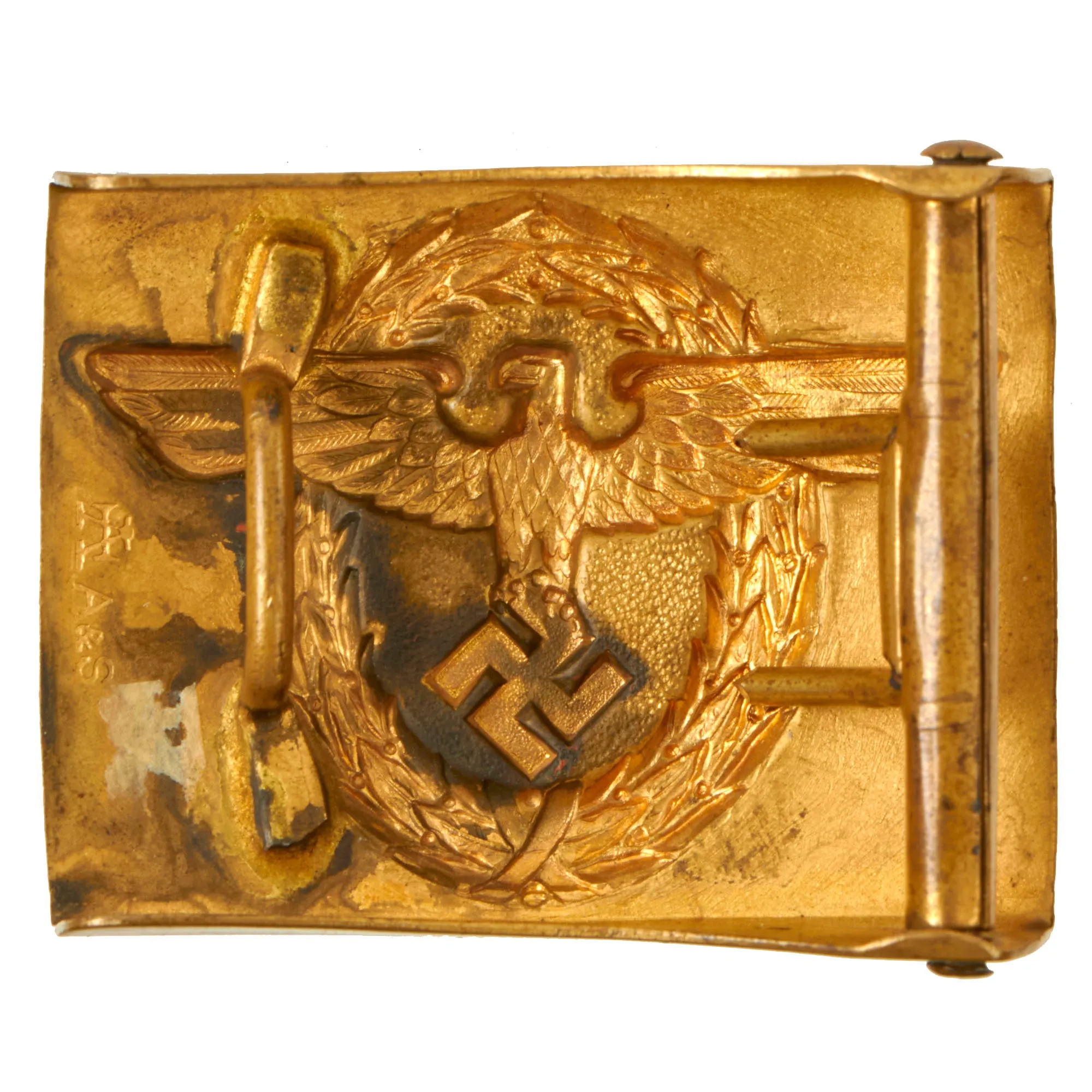 Original Rare German WWII Early Gold Landpolizei Rural Police EM/NCO Belt Buckle by F. W. Assmann & Söhne