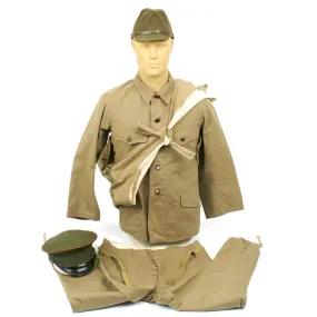 Original WWII Japanese Infantry Battle Uniform Set with Horseshoe Roll and Caps