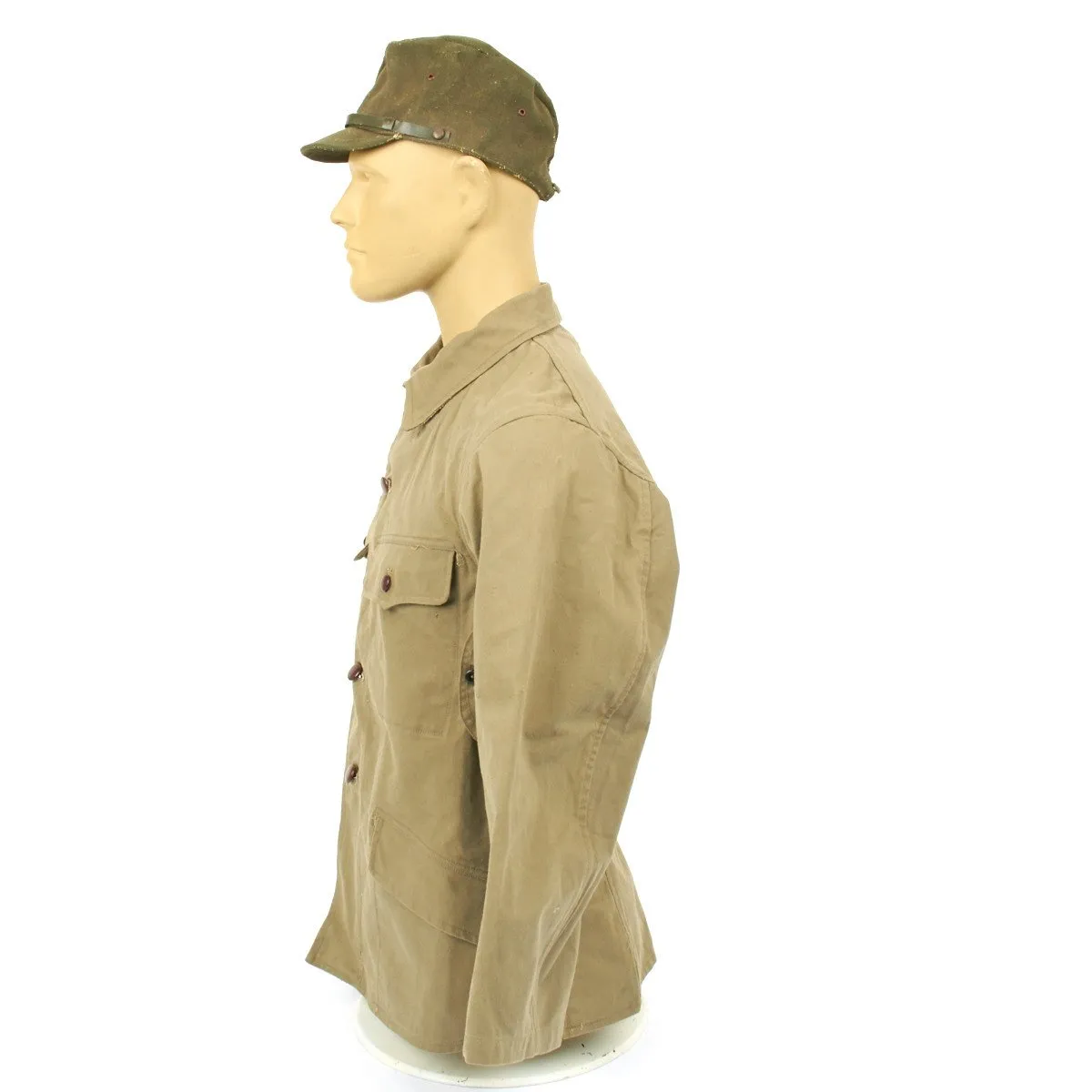 Original WWII Japanese Infantry Battle Uniform Set with Horseshoe Roll and Caps