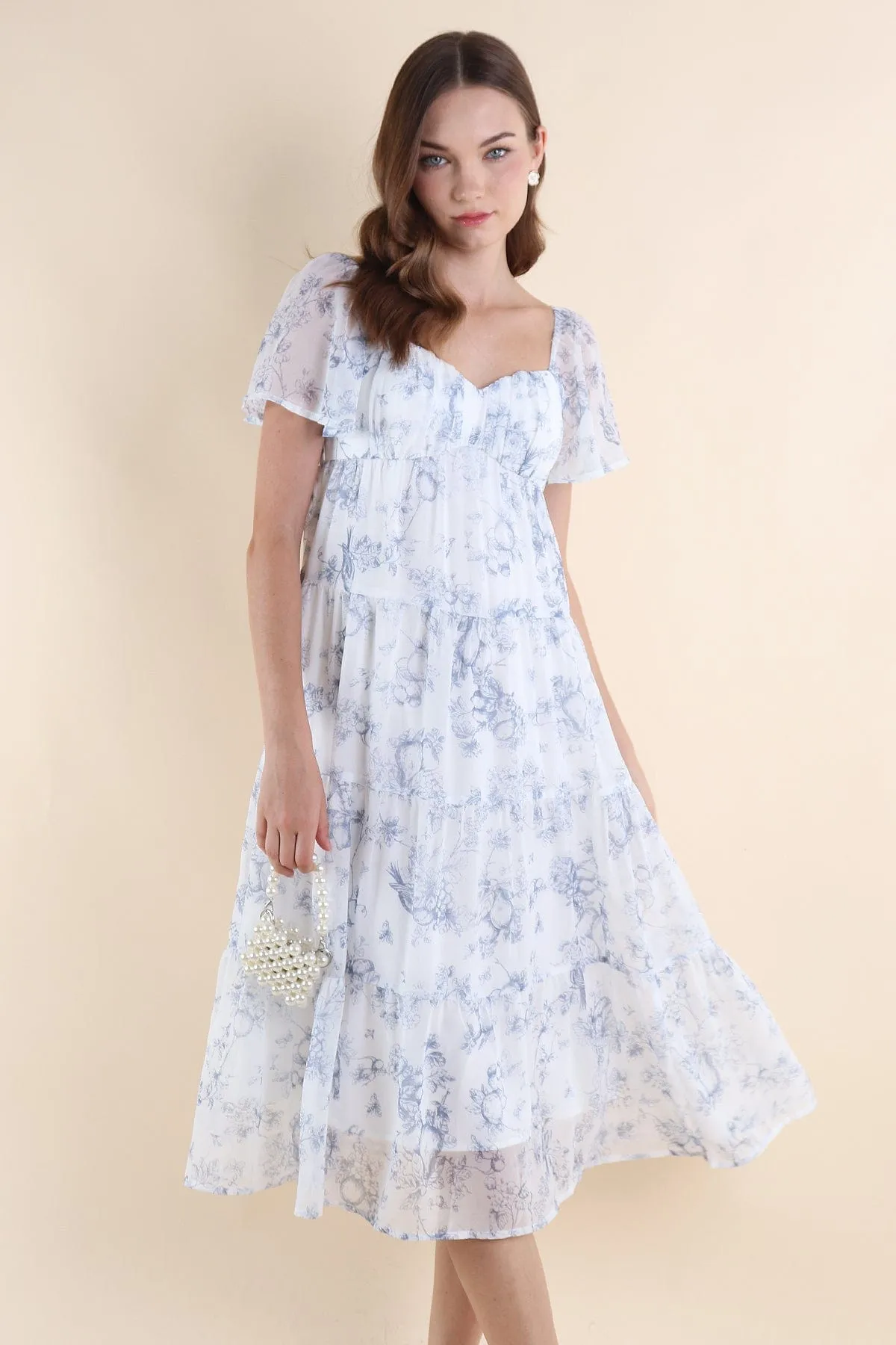 PARADISE FLORAL MIDAXI DRESS IN BLUE