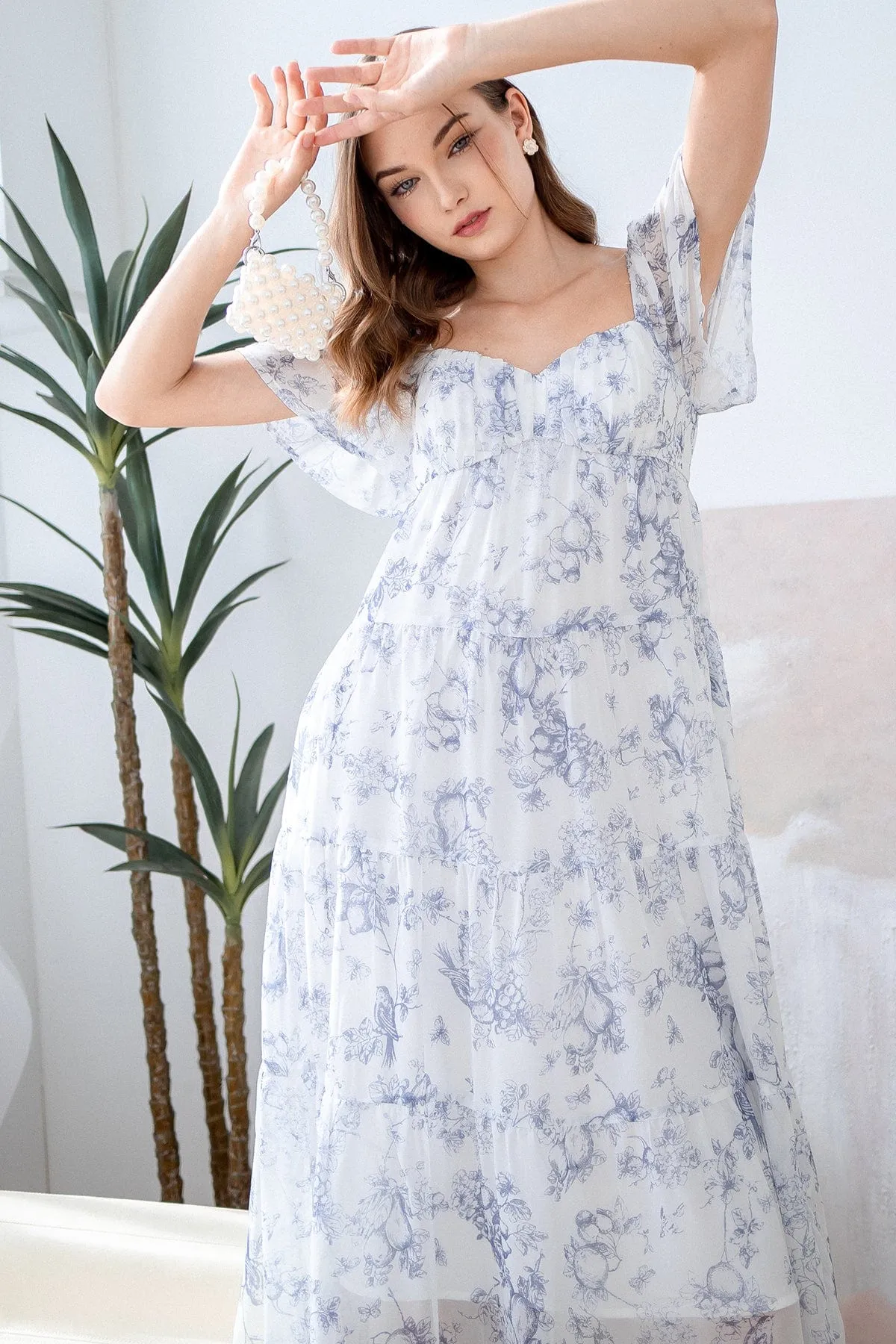 PARADISE FLORAL MIDAXI DRESS IN BLUE