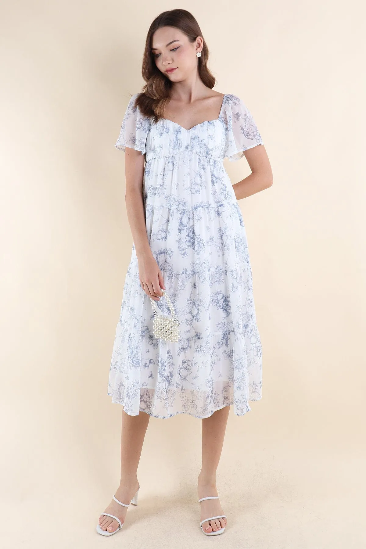 PARADISE FLORAL MIDAXI DRESS IN BLUE