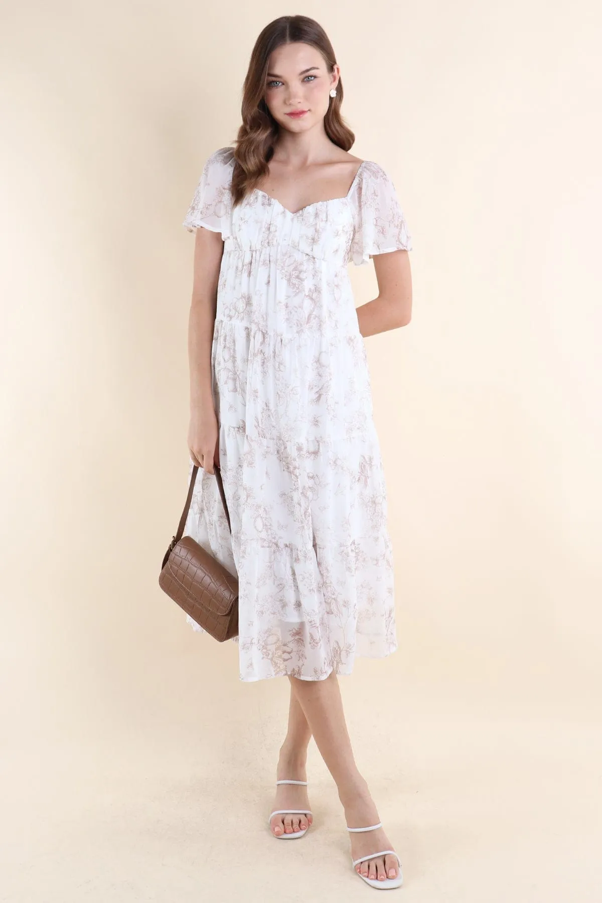 PARADISE FLORAL MIDAXI DRESS IN COCOA