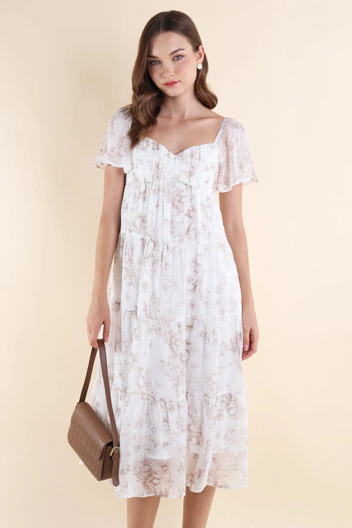 PARADISE FLORAL MIDAXI DRESS IN COCOA