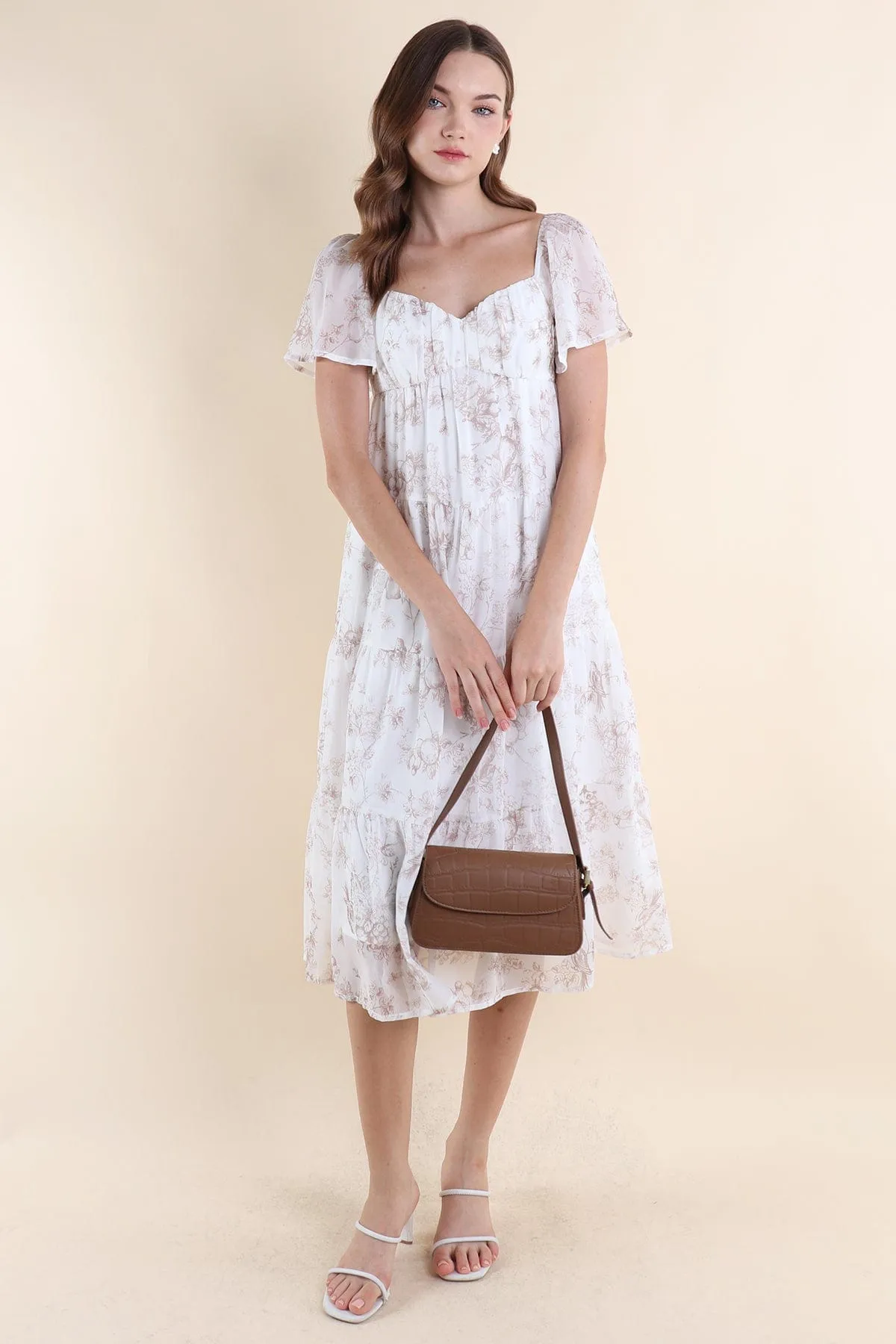 PARADISE FLORAL MIDAXI DRESS IN COCOA