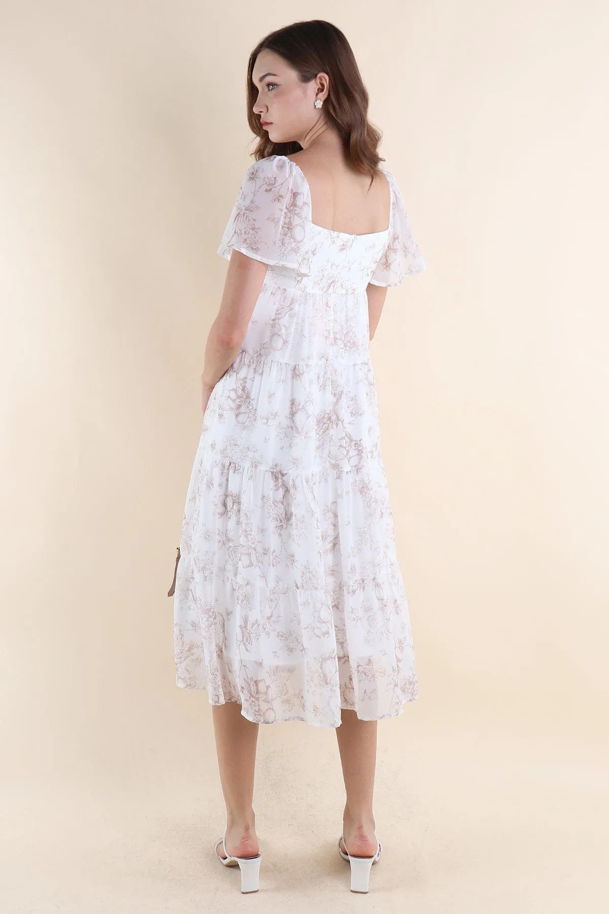 PARADISE FLORAL MIDAXI DRESS IN COCOA