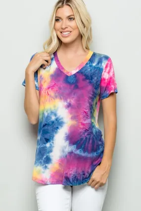 Paradise Tie Dye Top, Hot Pink Multi