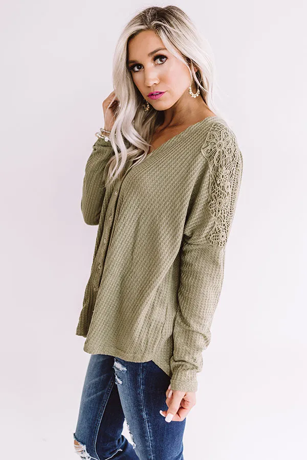 Peace, Love, And Lattes Crochet Top In Sage