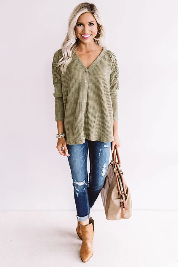 Peace, Love, And Lattes Crochet Top In Sage