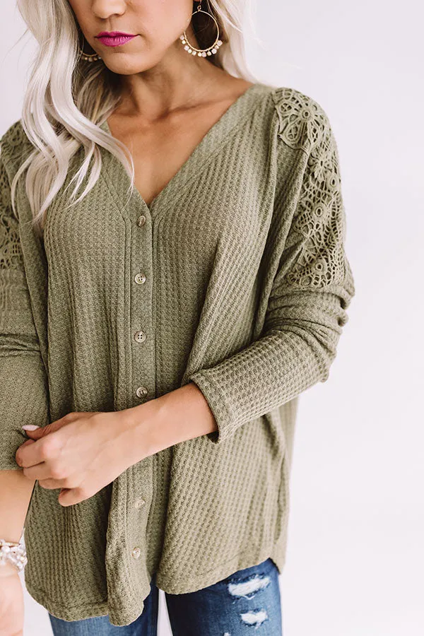 Peace, Love, And Lattes Crochet Top In Sage